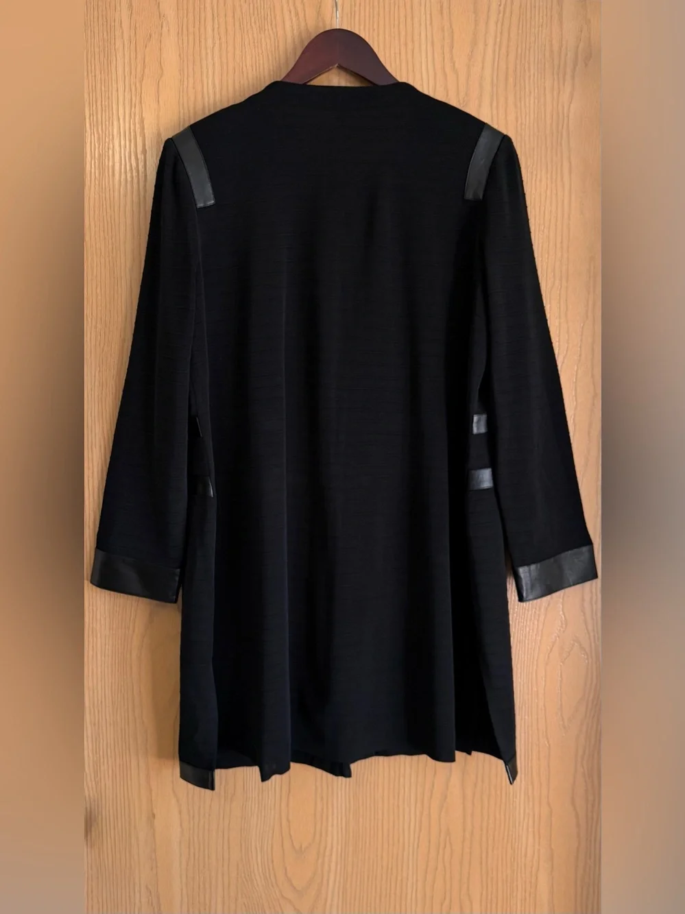 Ming Wang | SZ L | Black Long Line Cardigan Lightweight | Faux Leather Trim NWT